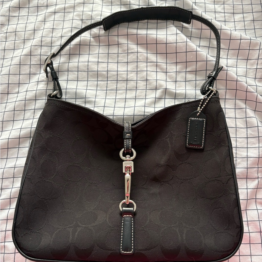 Coach Black Shoulder Bag with Silver Accents